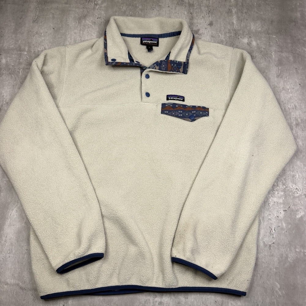 Patagonia Synchilla Snap-T Fleece Pullover Cream Large Southwestern Aztec Trim